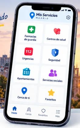 Ilustración de un teléfono con las categorías de Mis Servicios Madrid
